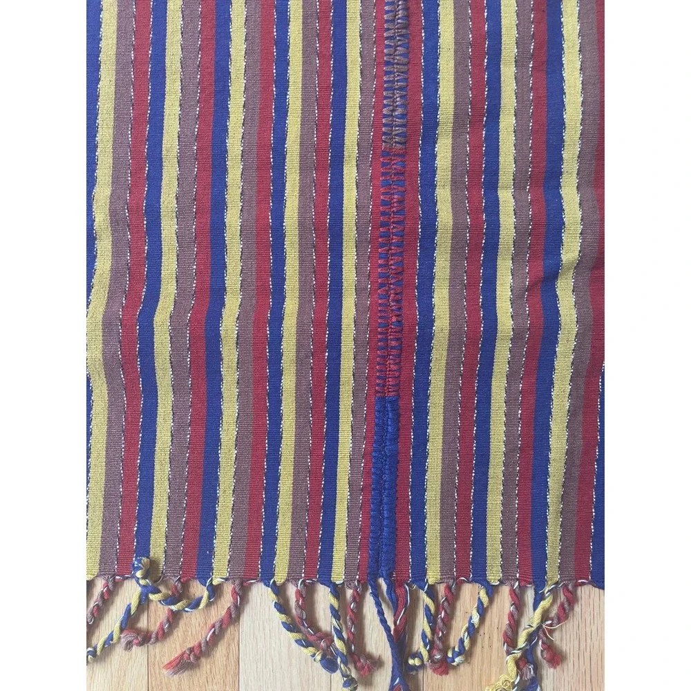 Vintage Handwoven Striped Textile Throw Blanket Fringe Multi-Color 77x52
